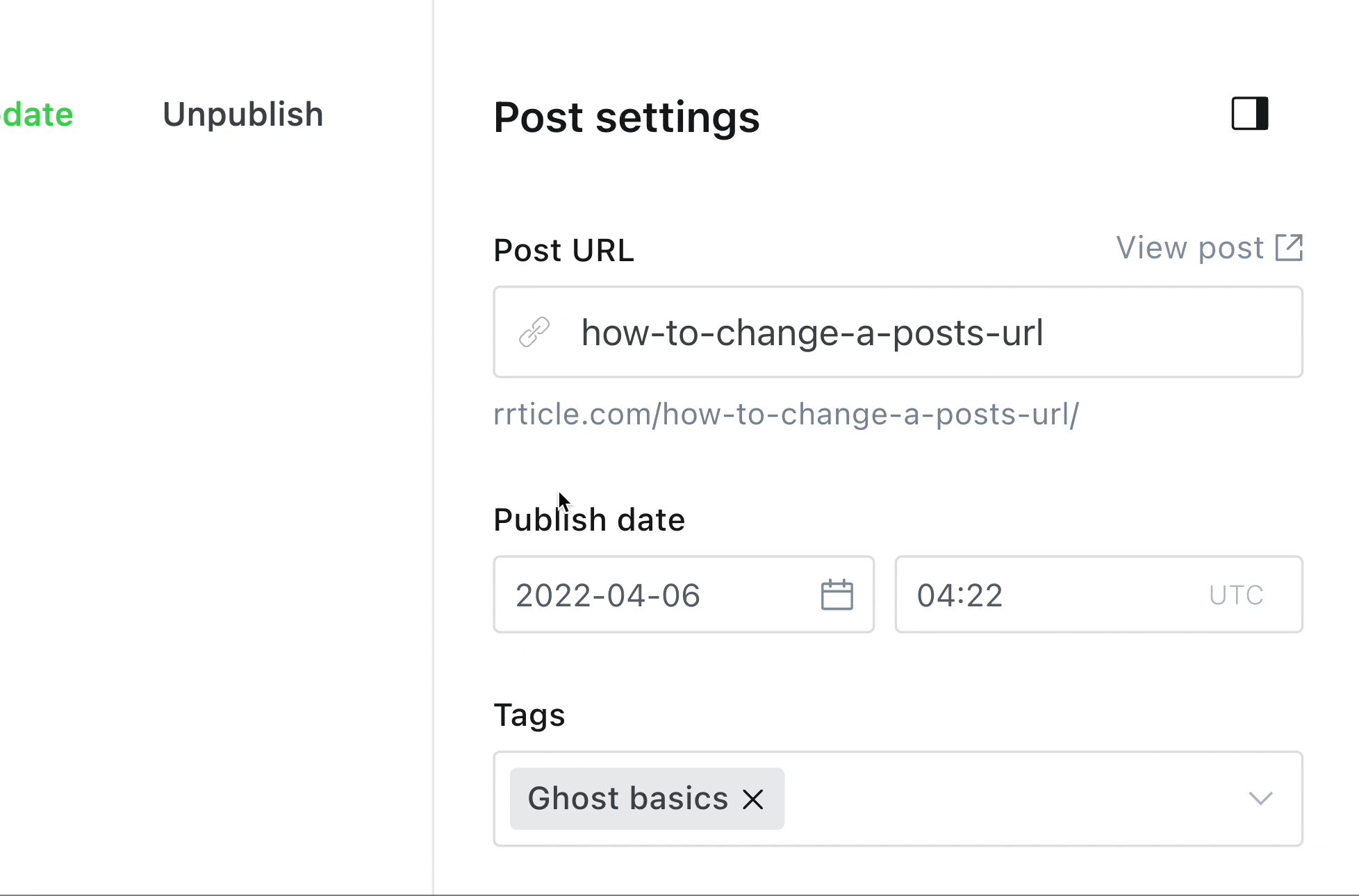 How to quickly update a post's URL in Ghost to match its title