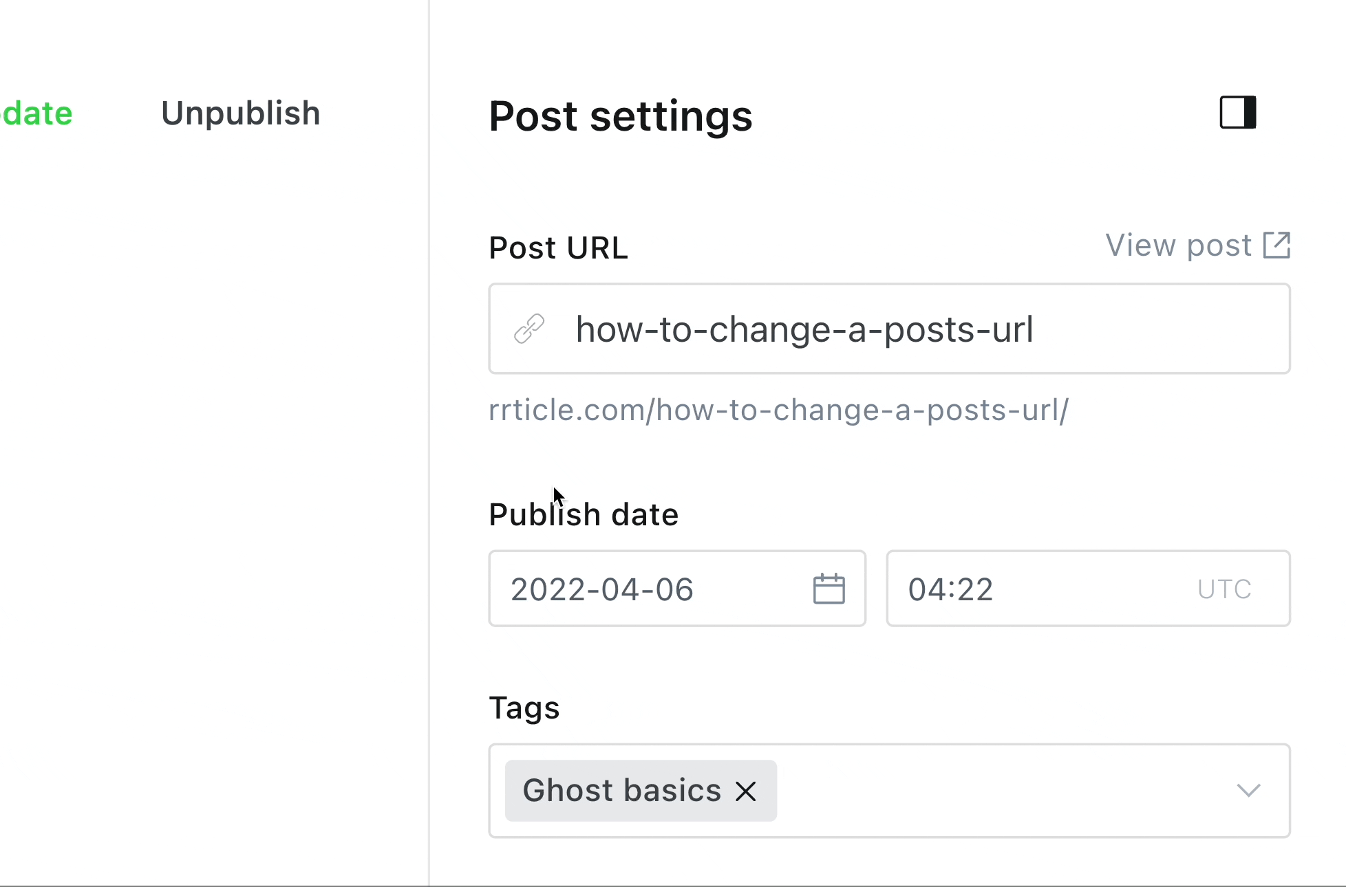 How to quickly update a post's URL in Ghost to match its title • Codelet