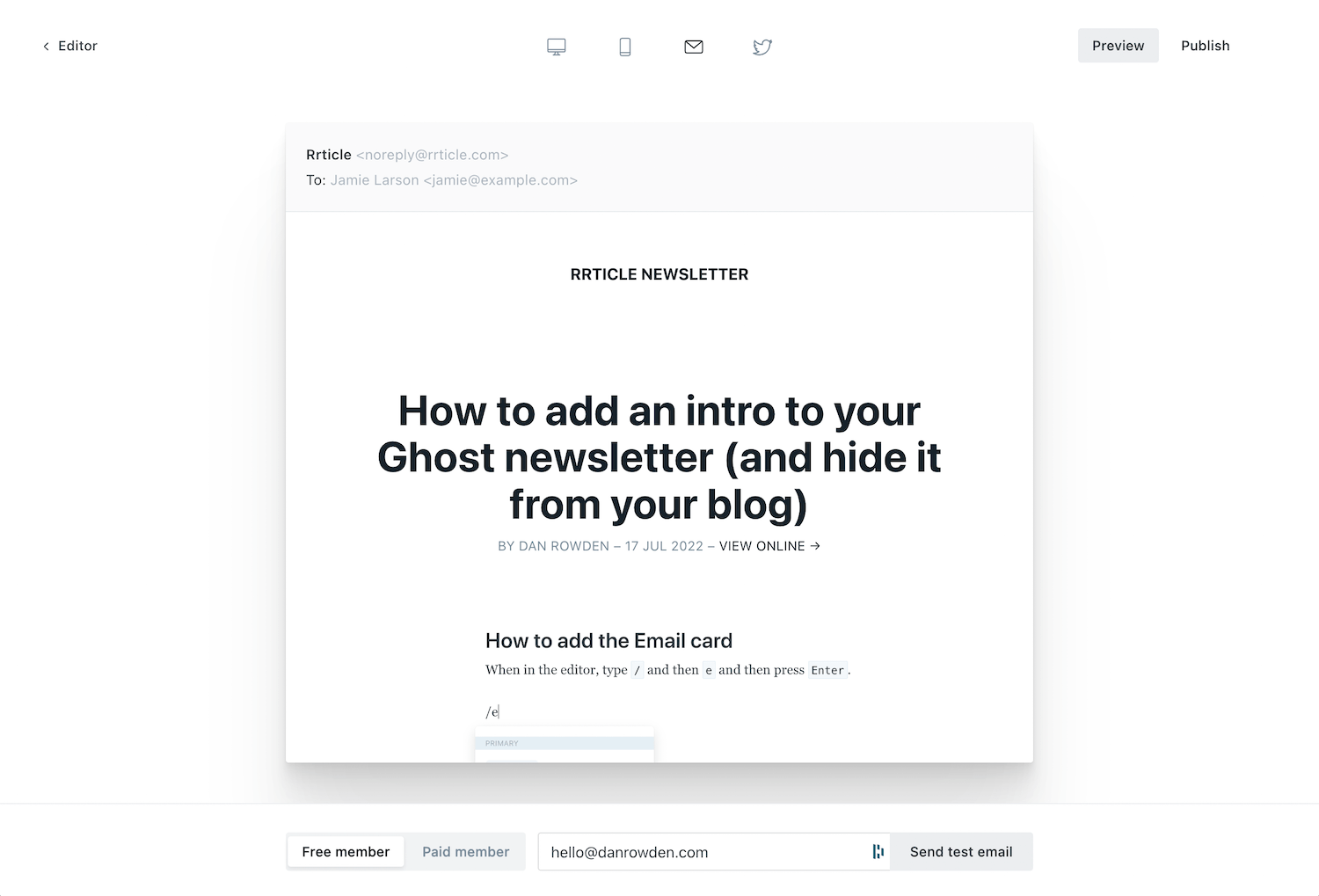 How to add an intro to your Ghost newsletter (and hide it from your blog)